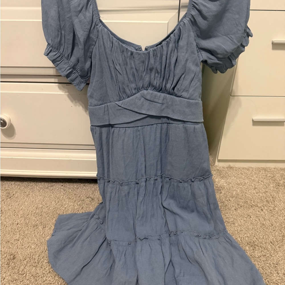 Trixxi Blue Midi Dress with Puff Sleeves